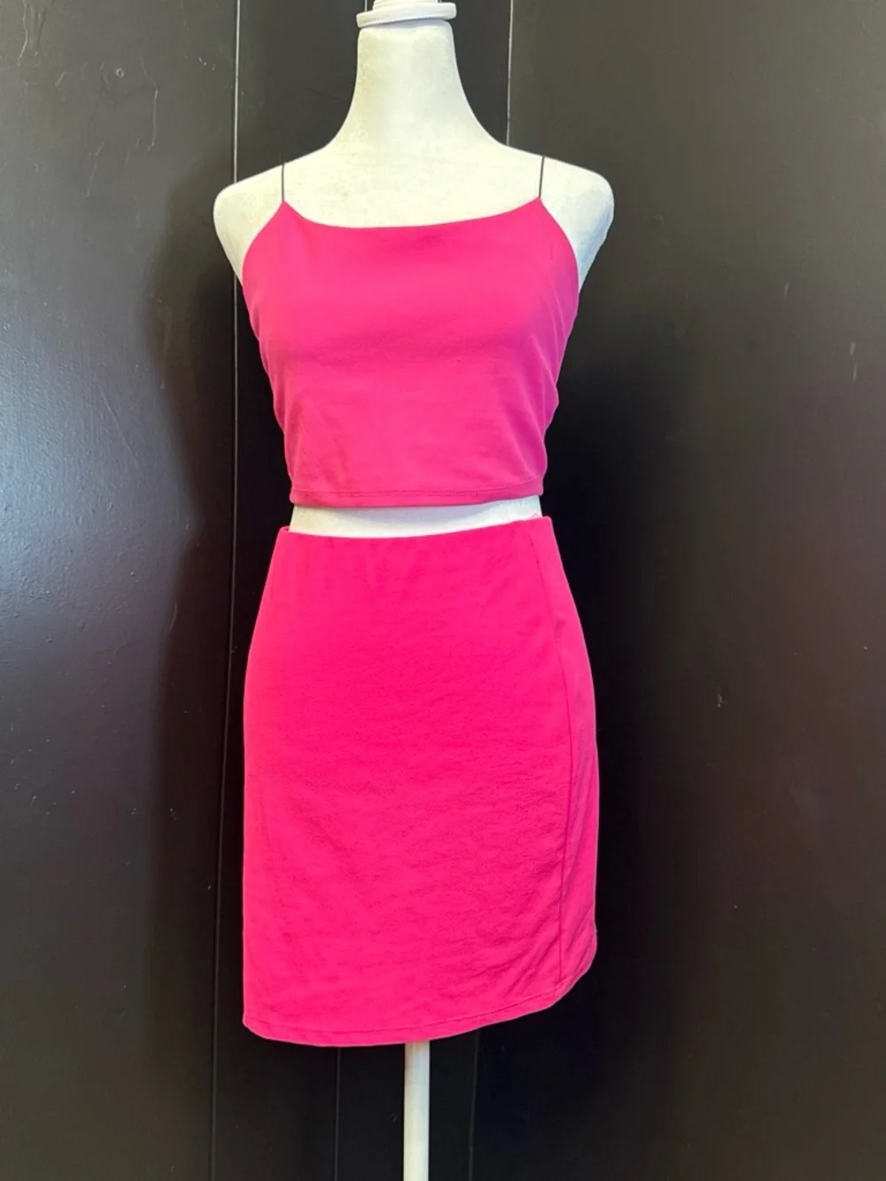 Hot Pink Y2K Matching Crop Top & Mini Skirt Set